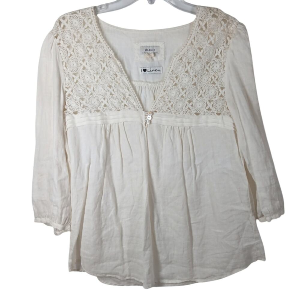 Malvin Linen Lace Peasant Blouse size 6